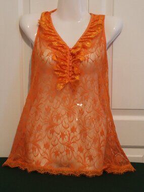 Cecico Lace Button Ruffle Front Sleeveless Top Orange Size Medium